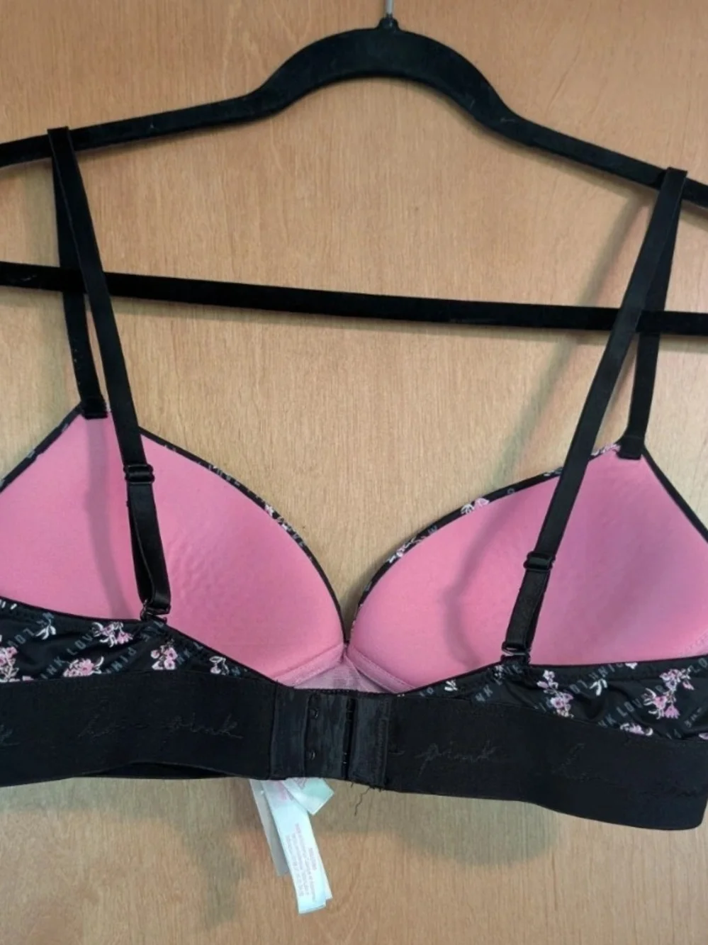 PINK Victoria's Secret Black Bralette with Pink Floral Print 36B